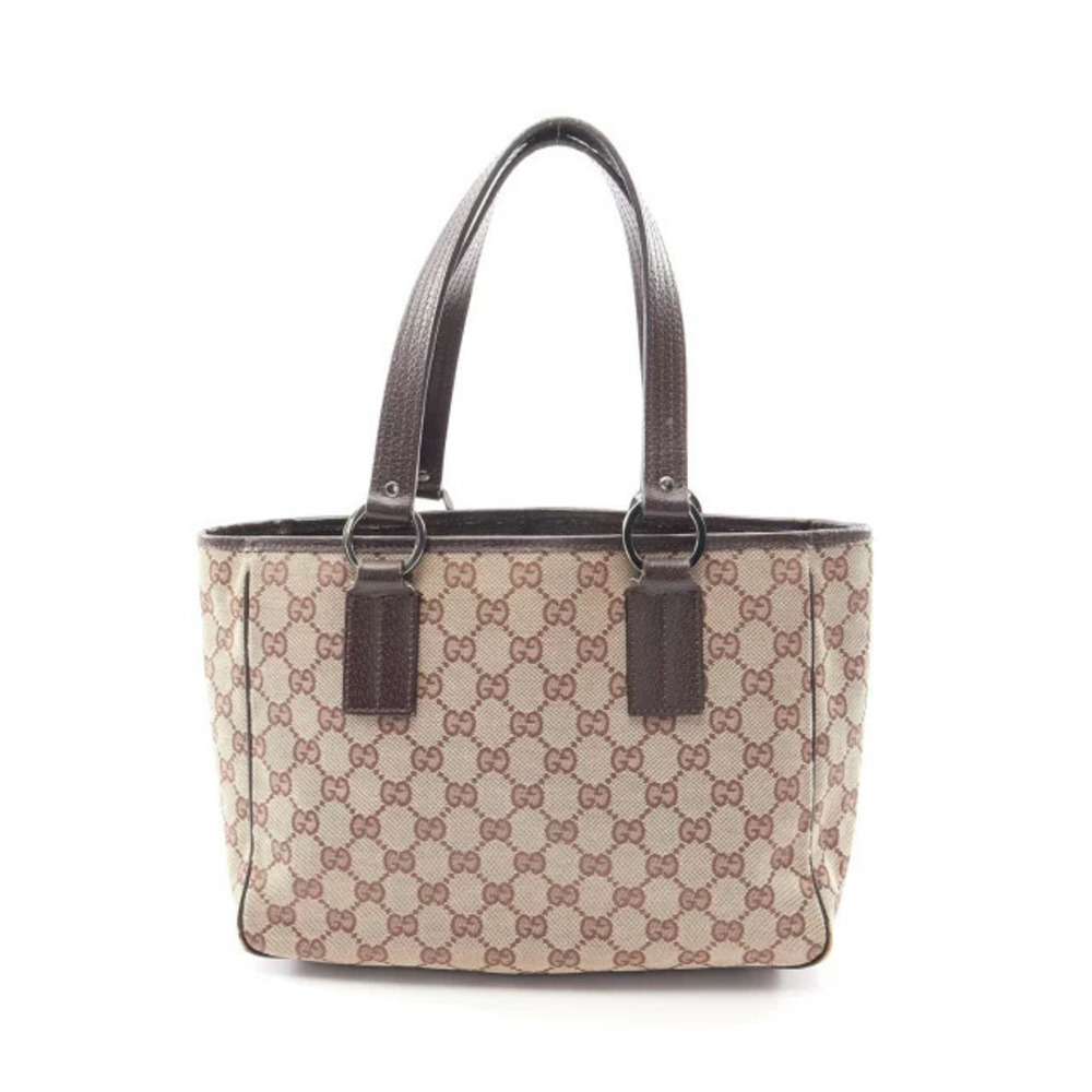 Gucci GG Canvas Tote Bag Leather Beige Cream Brown